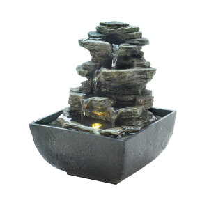   ̃IuWF e[ugbvt@Ee CeA Zingz & Thingz Zen Collection Resin Tabletop LED Water Fountain, Tiered Rock, 5.25x5.25x7 ysAiz