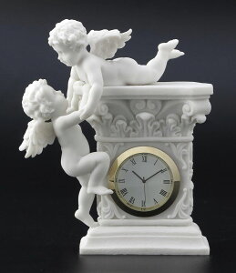 Ǌ|v  Veronese Design 6 1/2 Inch Cherub Playtime Mantle Clock Resin Sculpture Marble White Finish ysAiz