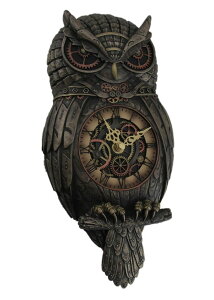 Ǌ|v  Veronese Design 12.5" Tall Steampunk Owl Pendulum Wall Clock Cold Cast Resin Antique Bronze Finish Wall Sculpture ysAiz