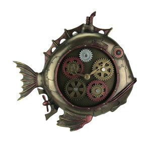 Ǌ|v  Veronese Design 12" Tall Steampunk Deep Sea Dweller Fish Submarine Wall Clock with Motorized Gear Decoration Antique Bronze Finish Cold Cast Resin Wall Sculpture ysAiz