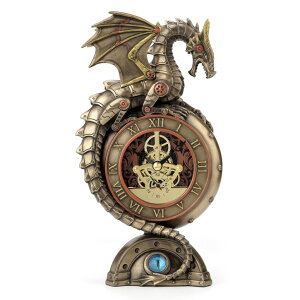 Ǌ|v  Veronese Design Steampunk Dragon Bronze Finish Table Clock with Moving Clockworks ysAiz