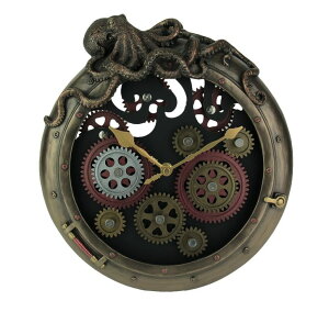 �Ǌ|�����v ������� VERONESE DESIGN 9.9 Inch Tall Steampunk Moving Gears Octopus Porthole Wall Clock Cold Cast Resin Antique Bronze Finish �y���s�A���i�z