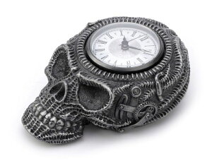 Ǌ|v  Veronese Design Steampunk Cold Cast Pewter Xeno Flat Skull Wall Clock ysAiz