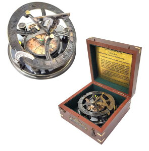 v Brass Nautical - 5 inches Large Sundial Compass in Rosewood Case Top Grade Calibrated Vintage Gift ysAiz