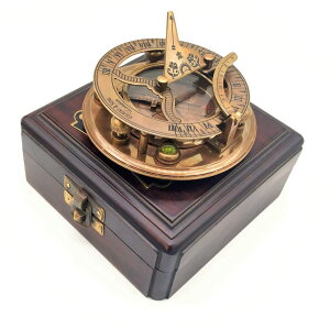 v A S Handicrafts Brass Sundial Compass with Wood Case - Gilbert Sundial Camping/Hiking Steampunk Accessory - Antique Finish - Beautiful -Sundial Clock (Antique Brass Sundial) ysAiz