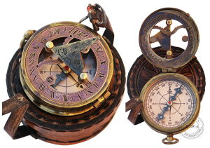 v MAI Brass Sundial Compass Beautiful Gift Item with Leather Case - Sun Clock - Steampunk Accessory ? Nautical Gift ? Wedding Gifts for Him ? Sundial Watch ysAiz