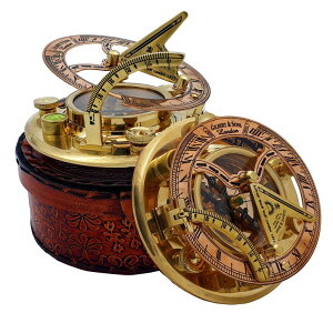 v NETAEX Personalized Engraved Antique Brass & Copper Sundial Compass, Sundial Clock in Leather Box Gift Sun Clock Ship Replica Watch ysAiz