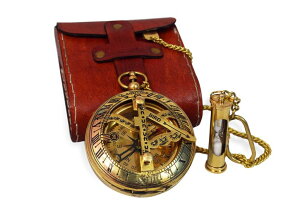 v BAZROSS Vintage Brass Sundial Compass with Leather Case - Antique Brass & Copper Sun Clock for Camping, Hiking, Touring - Engraved Gift for Him - Nautical Ship Replica Watch - Sundial Clock in Box ysAiz
