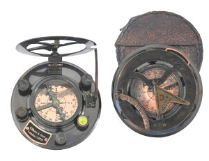 v Antique Brass Compass & Copper Sundial Compass, Sundial Clock in Box Gift Sun Clock Ship Replica Watch (Black Finish) ysAiz
