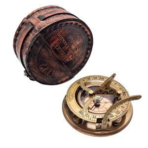 v Brass & Copper Sundial Compass ? Engraved Sundial Clock with Lid for Hiking, Camping, and Navigation ? Handmade Nautical Compass, Great Gift for Hikers & Travelers ysAiz