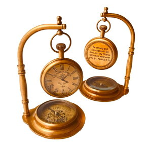 v ALADEAN Inspirational Brass Table Clock with Compass | Religious Quote Engraved Desk Clock - Baptism Birthday Christmas (Be Strong & Courageous) ysAiz