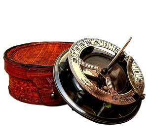 v VETERIS Brass Sundial Compass with Leather Case - Gilbert Sundial Camping/Hiking Steampunk Accessory - Antique Finish - Beautiful -Sundial Clock (Antique Brass Sundial) ysAiz