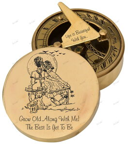 v Wedding for Couples, Birthday Boyfriend, Girlfriend, Parents, Sorry Gift, Hand Sketched Art and Grow Old Quote Engraved Working Sundial Compass (Grow Old Along with me) ysAiz