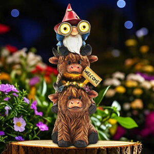 K[fCgLED\[[Cg \[[p[ CFFOWNUG Garden Gnomes Outdoor Statues: 8'' Solar Light Gnome Decor on Highland Cow Play The Accordion Unique Birthday Gifts for Women Mother Grandma ysAiz