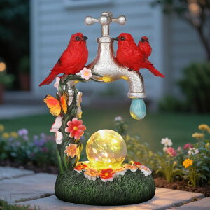 �K�[�f�����C�gLED�\�[���[���C�g �\�[���[�p���[ Red Cardinal Bird Statue with LED Ball Light 8.6Resin Caidinal Figurine Outdoor Waterproof Solar Statues for Yard and Garden Unique Housewarming Birthday Outdoor Gifts for Women Mom W �y