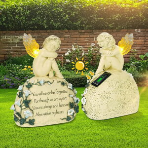 �K�[�f�����C�gLED�\�[���[���C�g �\�[���[�p���[ Inyrasnowdis Garden Angel Memorial Stones with Solar Lights for Cemetery Grave Decorations, Garden Decor, Bereavement Gifts for Loss of Loved Ones or Pets �y���s�A���i�z