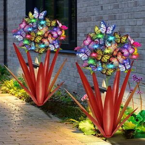�K�[�f�����C�gLED�\�[���[���C�g �\�[���[�p���[ Homight Solar Metal Agave Butterfly Flower Stick Garden Sculpture - Outdoor Christmas Lights, Swaying Solar Lights Gift (2 PCS RED) �y���s�A���i�z