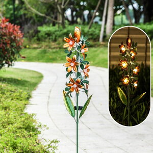 �K�[�f�����C�gLED�\�[���[���C�g �\�[���[�p���[ RCJSKJ 12 Flower Dimensional Stake Solar Lights, Metal Outdoor Decorative Flower, 42 Inch Creative Garden Decorative Stake for Garden Aisle Lawn (Orange) �y���s�A���i�z