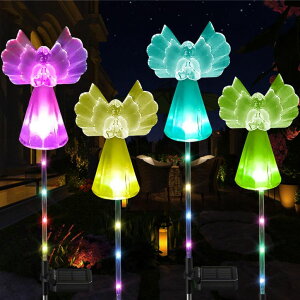 �K�[�f�����C�gLED�\�[���[���C�g �\�[���[�p���[ XKYQSY 4 Pack Solar Angel Lights Outdoor, Multi Color Changing Decorative LED Garden Angel Stake Lights Patio Lawn Yard Pathway Decor, Memorial Day Christmas Cemetery Grave Decoration, �y