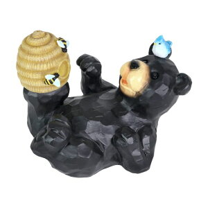 �K�[�f�����C�gLED�\�[���[���C�g �\�[���[�p���[ Exhart Garden Sculpture, Solar Black Bear Statue with Blue Bird, LED Bee Hive, Hand Painted Outdoor Garden Decoration, 9.5 x 7.5 Inch �y���s�A���i�z