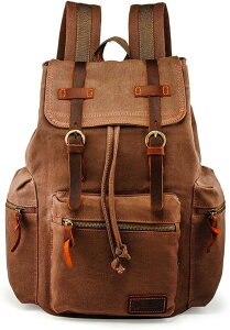 �C���R ���� �o�[�h �g���x���L�����A�[ GEARONIC Vintage Canvas Backpack, Casual Daypack Backpacks for Men Women, 15inch Laptop Bag Travel Hiking Camping Rucksack - Coffee �y���s�A���i�z