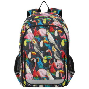 �C���R ���� �o�[�h �g���x���L�����A�[ JHKKU Kids Backpack for Boys Girls Bookbags Elementary Backpack Colorful Exotic Birds School Bags Travel Daypack Lightweight Waterproof with Reflective Strip �y���s�A���i�z