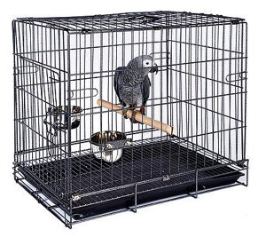 �C���R ���� �o�[�h �g���x���L�����A�[ Durable Easy Portable Collapsible Metal Travel or Veterinary Collapsable Parrot Bird Carrier Beaks-Proof Easy Clean Carrier Cage with Stainless Steel Feeder Bowls Natural Wooden Perch �y���s�A��