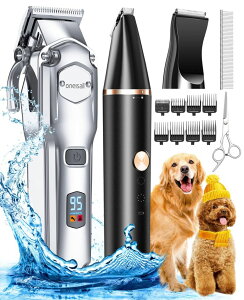 �y�b�g�o���J�� oneisall Dog Grooming Kit for Heavy Thick Hair&Coats/Low Noise Rechargeable Cordless Waterproof Dog Clippers for Grooming Animals&Pets/Pet Shaver with Stainless Steel Blade and Paw Trimmer �y���s�A���i�z