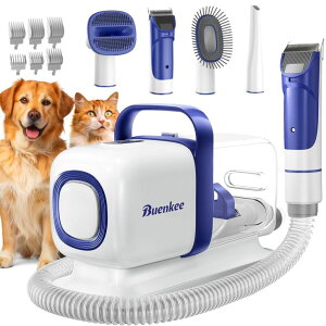 �y�b�g�o���J�� buenkee Dog Grooming Kit with Vacuum, All-in-One Pet Grooming Vacuum for Dogs and Cats, Low Noise Pet Hair Clipper & Shedding Brush, Dog Hair Remover, Cat Pet Groomer Set with Cleaning Brushes, White �y���s�A���i�z