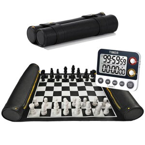 `FXZbg Edgell House Roll Up Chess Set Portable Includes Travel Chess Mat with Chess Board Pieces and Dgt Chess Timer Clock All in one Portable Chess Equipment Gift Set ysAiz