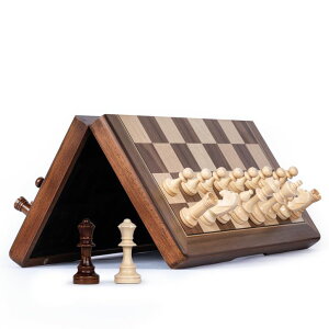`FXZbg Lingle 15 Inches Magnetic Wooden Chess Set, Portable Travel Chess with Magnetic Lock, Handmade 3 Inches King Height Knight Staunton Chess Pieces with 2 Extra Queen, Folding Chess Board for Adults ysAiz