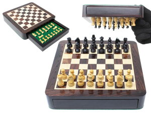`FXZbg House of Chess - 7.5 Inch Wooden Magnetic Travel Chess Set with Storage Drawer & Algebraic Notation - 2 Extra Queens - Handmade ysAiz