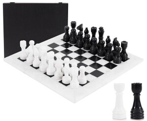 �`�F�X�Z�b�g Marble Chess Set 15 Inch Handmade White & Black Board Game with Storage Box, Classic Travel Chess Set for Adults with Pieces & 2 Extra Queens, Elegant Gift & Home D?cor �y���s�A���i�z