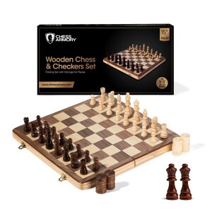 �`�F�X�Z�b�g Chess Armory Chess and Checkers Chess Set, Wooden Chess and Checkers Board Game with 15inch Wood Box �y���s�A���i�z