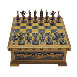 �`�F�X�Z�b�g Wooden Chess Set with Storage ? Handcrafted Chess Board and British Figure Metal Chess Pieces ? Decorative Chess Game for Adults & Kids ? Premium Gift for Family & Friends (Copper Chess Pieces) �y���s�A���i�z