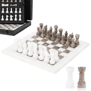 `FXZbg Marble Chess Set 10 Inch Handmade White & Oceanic Board Game with Storage Box, Classic Travel Chess Set for Adults with Pieces & 2 Extra Queens, Elegant Gift & Home D?cor ysAiz