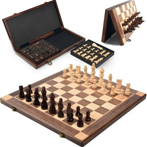 `FXZbg 15h Magnetic Wooden Chess Set with Removable Chess Piece Case, KEEPRAE Folding Travel Chess Board Game for Adults & Kids, Tournament & Beginner ysAiz