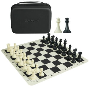 �`�F�X�Z�b�g ELONGDI Tournament Chess Set with 20" Silicone Chess Board Mat - 4" King Plastic Weighted Staunton Pieces 2 Extra Queens - Portable EVA Carrying Case for Travel �y���s�A���i�z