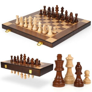 `FXZbg 15-Inch Magnetic Wooden Chess Set ? Foldable Wooden Chess Board with Magnetic Pieces, Portable Travel Chess Sets for Adults and Kids, Classic Board Game with Secure Storage Box ysAiz