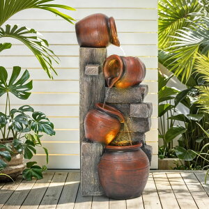 K[f  CeA u^  ̃IuWF EH[^[tH[t@Ee Autodaya 31.5" H Outdoor Water Fountain with LED Lights and Pump, Cascading Pitchers Farmhouse Garden Fountain Waterfall for Patio, 
