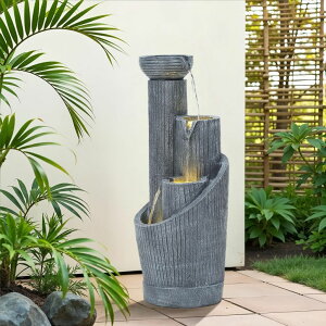 K[f  CeA u^  ̃IuWF EH[^[tH[t@Ee Autodaya 31" Modern Outdoor Water Fountain with LED Lights, 5-Tier Twist Pedestal Bowl Garden Fountain, Cascading Waterfall for Rela