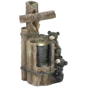 K[f  CeA u^  ̃IuWF EH[^[tH[t@Ee Outsunny 22.8" Tall Outdoor Water Fountain, 3-Tier Floor Standing Resin Bears on Log Waterfall Fountain with LED Lights, Pump for Ga
