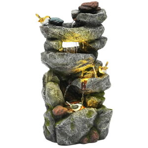 K[f  CeA u^  ̃IuWF EH[^[tH[t@Ee Autodaya 31.5" H Multi-Tier Rock Outdoor Water Fountain with LED Lights and Pump, Garden Fountain Waterfall for Patio, Porch, or Yar
