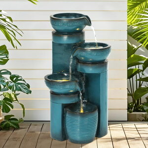 K[f  CeA u^  ̃IuWF EH[^[tH[t@Ee Autodaya 19.3" H Pedestal Outdoor Water Fountain with LED Lights and Pump, 4-Tier Cascading Water Feature, Tranuil Waterfall for Rel