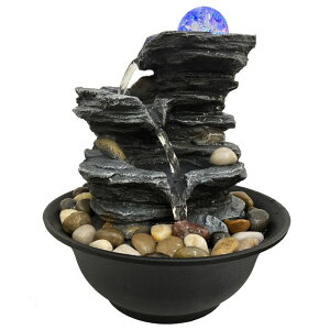 卓上 噴水 滝のオブジェ テーブルトップファウンテン インテリア噴水 Rock Cascading Tabletop Water Fountain with Colored LED Lights, Zen Meditation Indoor Waterfall Feature with Natural River Rocks, Feng Shui Tabletop Waterfall fo