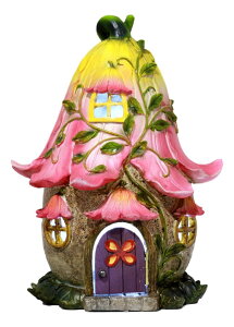 d̉ t@^W[ K[fCg LED \[[Cg Ebros LED Light Up Miniature Enchanted Fairy Garden Trumpet Lily Cottage House with Moving Door Figurine ysAiz