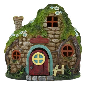 d̉ t@^W[ K[fCg LED \[[Cg Ebros LED Light Up Miniature Enchanted Fairy Garden Cozy Stone Cottage House with Moving Door and Chimney Figurine Made of Resin Fairies Pixies DIY Mini Whimsical Display Home 