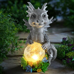 �K�[�f�����C�gLED�\�[���[���C�g �\�[���[�p���[ Sinhra Solar Garden Outdoor Statues Dragon Holding Magic Orb with Solar LED Lights - Lawn Decor Outdoor Statue for Patio, Balcony, Yard Ornament,Unique Gifts for Mom Grandma �y���s�A