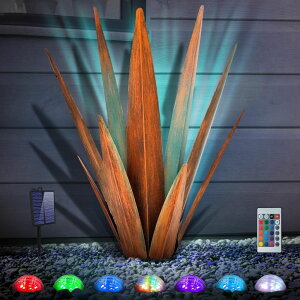 ガーデンライトLEDソーラーライト ソーラーパワー KODIBO Large Tequila Rustic Sculpture, Rustic Metal Agave Plants for Outdoor, Metal Agave Garden Yard Statue, Outdoor Lawn Ornaments Yard Stakes (Rusty - L (W/Solar Light)) 【並行輸入