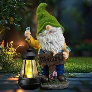 K[fCgLED\[[Cg \[[p[ VZVXCC Garden Gnome Outdoor Statues with Solar Lights,Resin Flocked Solar Gnome Statue Holding Lantern,Outdoor Gnomes Decorations for Garden, Patio Gnome Gifts for Mom ysAi